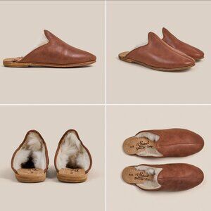 Sabah Brown Leather Mules with Shearling Lining